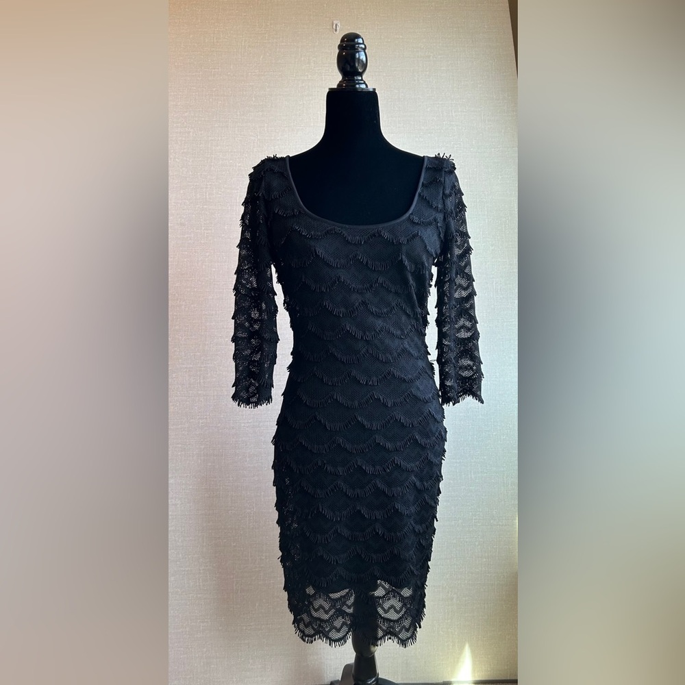 GUESS Los Angeles Womens Black Lace 3/4 Sleeve Lined Little Black Dress size 6